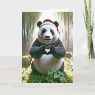 Christmas Panda Bear With Heart Card