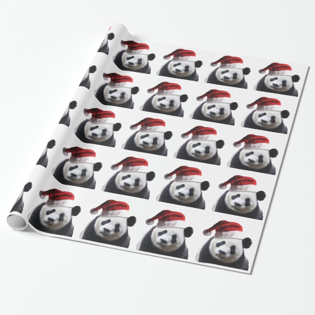 Christmas Panda Bear Wrapping Paper (Unrolled)