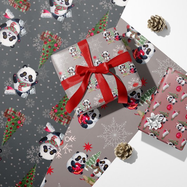 Christmas Panda Bears Ornaments Santa Hats Wrapping Paper Sheets (Creator Uploaded)