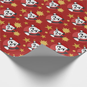 Christmas panda cartoon wrapping paper