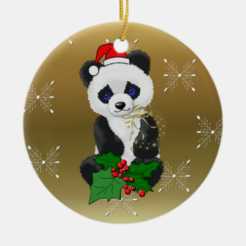 Christmas Panda Ceramic Ornament