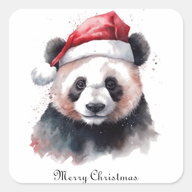 Christmas Panda, customizable Square Sticker (Front)