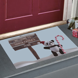 Christmas Panda Family Name Holiday Doormat
