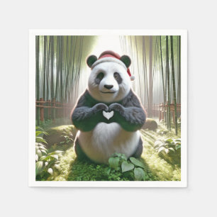 Christmas Panda Forming a Heart Napkins