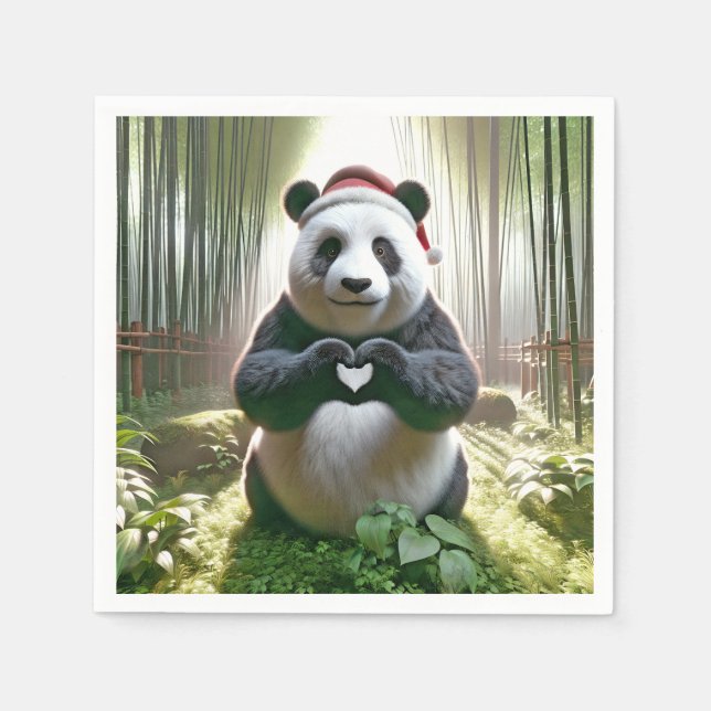 Christmas Panda Forming a Heart Napkins (Front)