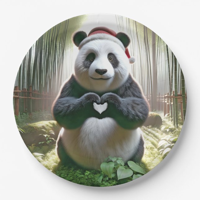 Christmas Panda Forming a Heart Paper Plates (Front)
