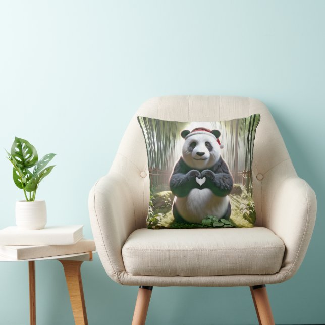 Christmas Panda Forming a Heart Throw Pillow (Chair)