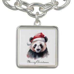 Christmas Panda Holiday Charm Cute Santa Art Bracelet