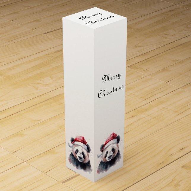 Christmas Panda Holiday Wine Gift Keepsake Box (Front)
