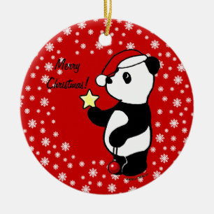 Christmas Panda Stocking Ceramic Ornament