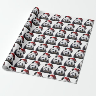 Christmas Panda with Santa Hat Wrapping Paper