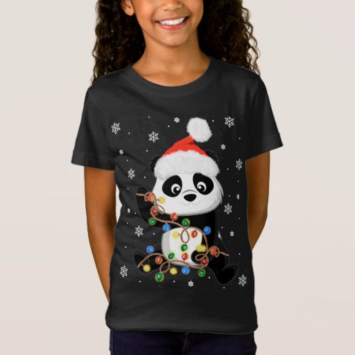 Christmas Panda With Tree Lights Funny Santa Xmas  T_Shirt