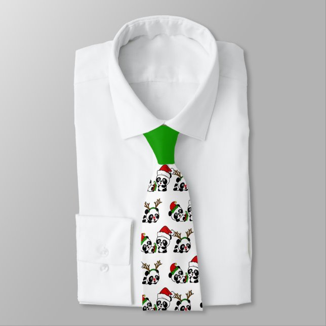 Christmas Pandas Neck Tie (Tied)