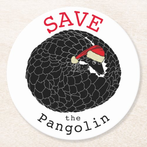 Christmas Pangolin Slogan Round Paper Coaster