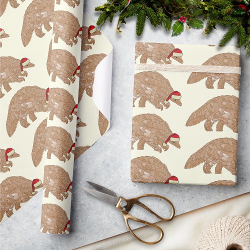 Christmas Pangolin Wearing a Santa Hat Wrapping Paper