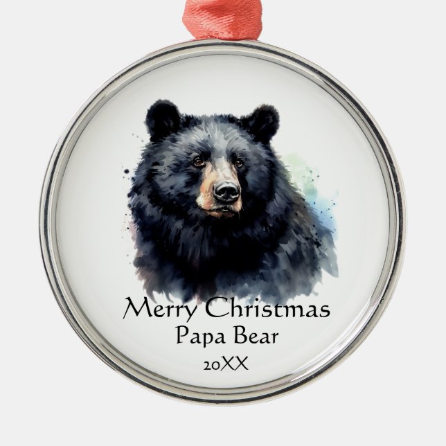 Christmas Papa Bear Animal Wildlife Dated Metal Ornament (Front)