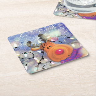 Christmas Paper Coaster with Happy Reindeer