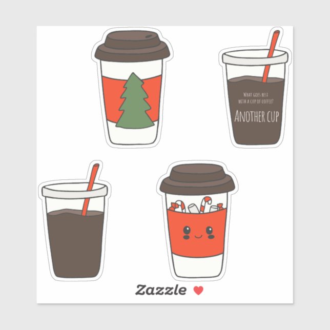 Christmas Paper Coffee Cups Lids Sleeves Stirrers Sticker (Sheet)