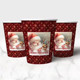 Christmas Paper Cups Featuring Cute Santa Rudolph