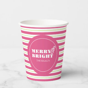Christmas Paper Cups Merry & Bright Pink and Green