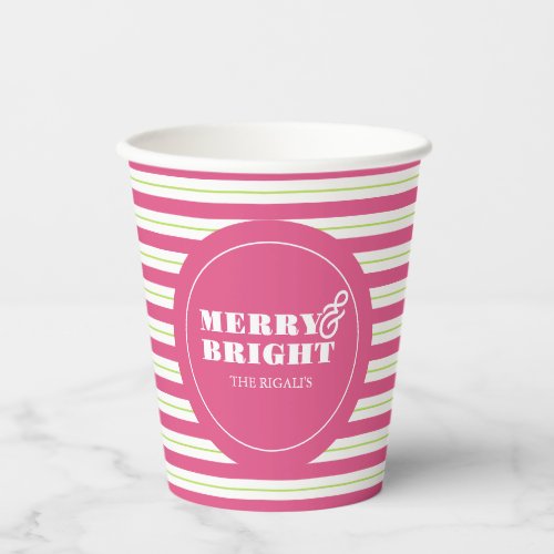 Christmas Paper Cups Merry  Bright Pink and Green