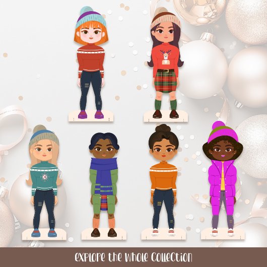 Christmas Paper Doll Blonde Girl Winter Outfits