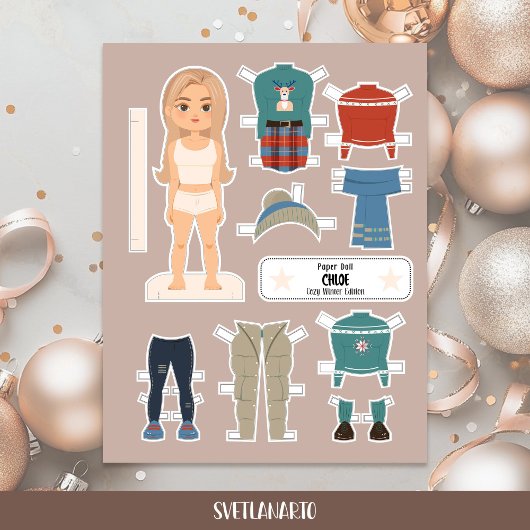 Christmas Paper Doll Blonde Girl Winter Outfits