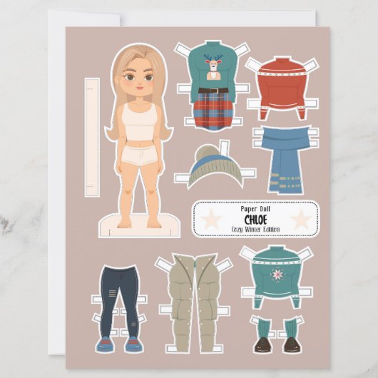 Christmas Paper Doll Blonde Girl Winter Outfits (Front)