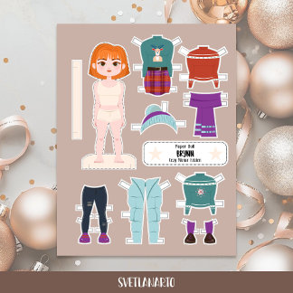 Christmas Paper Doll Redhead Girl Winter Outfits