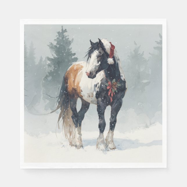Christmas Paper Napkin / Beautiful Paint Horse  (Front)