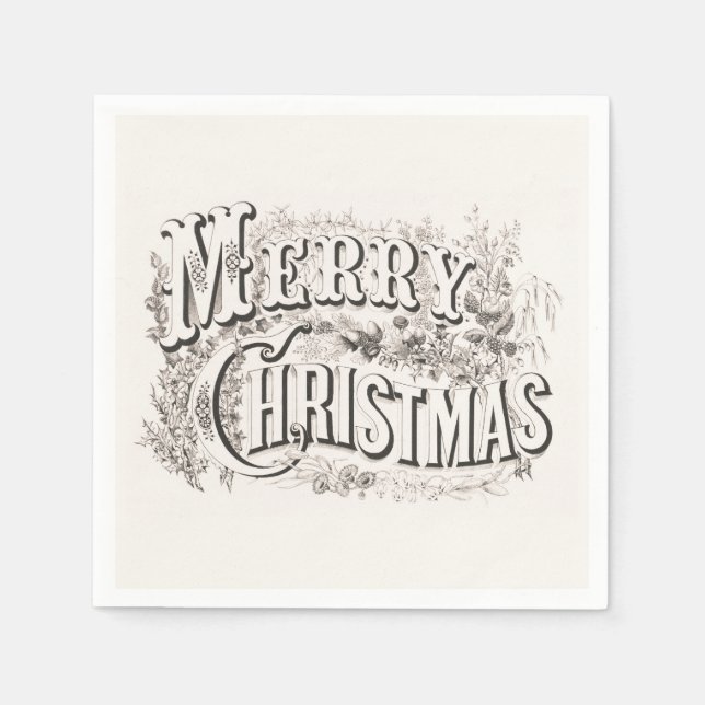 CHRISTMAS PAPER NAPKIN : VINTAGE MERRY CHRISTMAS (Front)
