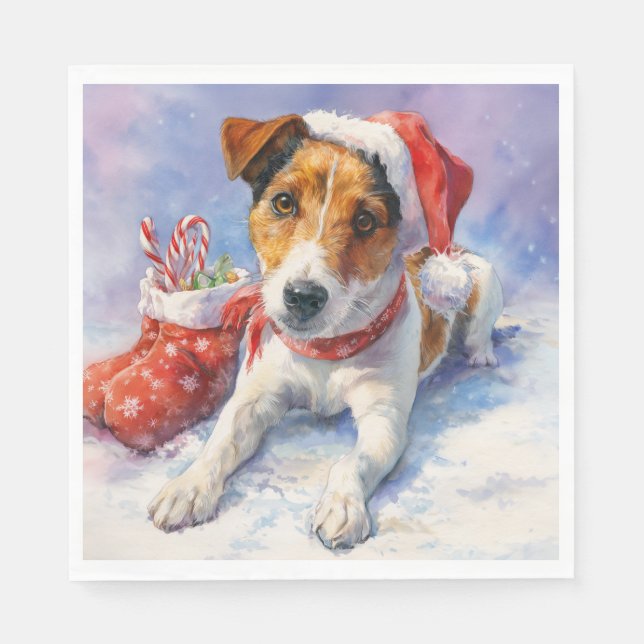 Christmas Paper Napkin with adorable Jack Russel (Front)