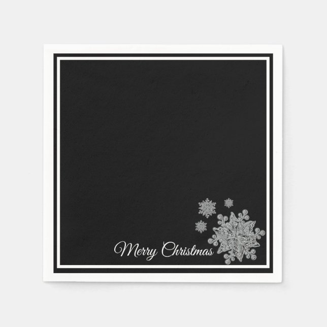Christmas Paper Napkins Black Snowflakes (Front)