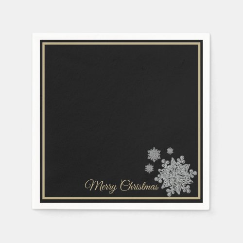 Christmas Paper Napkins Black Snowflakes