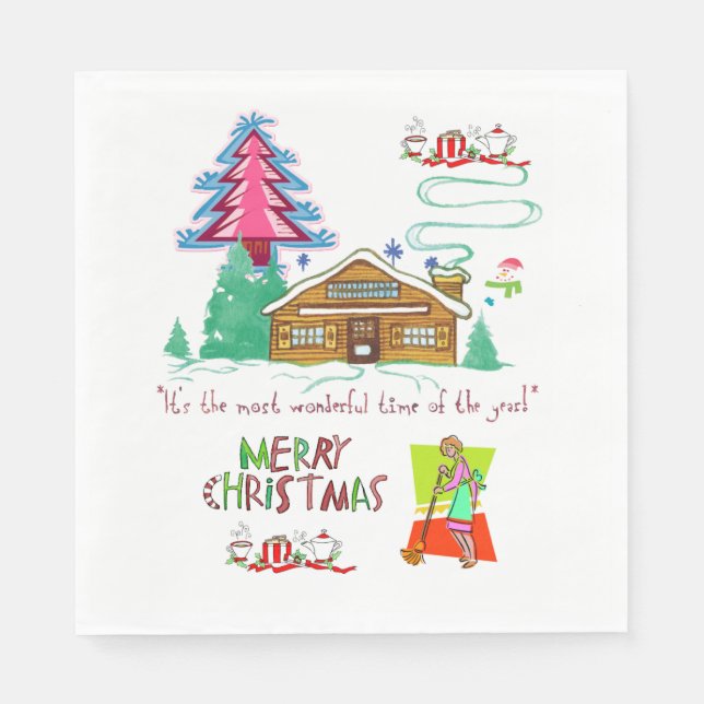 Christmas Paper Napkins, Cleaning Lady Napkins (Front)