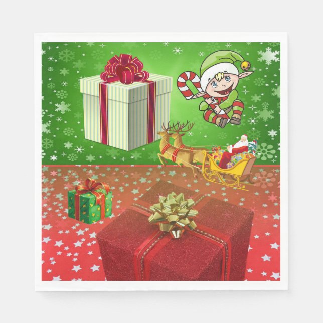 Christmas Paper Napkins, Elf Napkins (Front)
