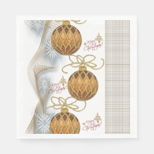Christmas Paper Napkins, Gold Balls Napkins