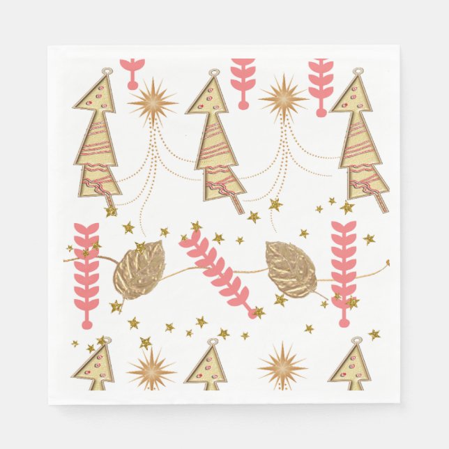 Christmas Paper Napkins, Gold Trees  Napkins (Front)