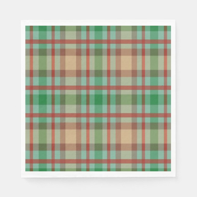 Christmas Paper Napkins, Green & Red Plaid  Napkins (Front)