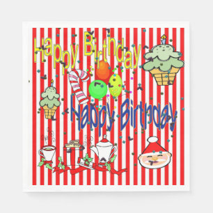 Christmas Paper Napkins, Happy Birthday  Napkins