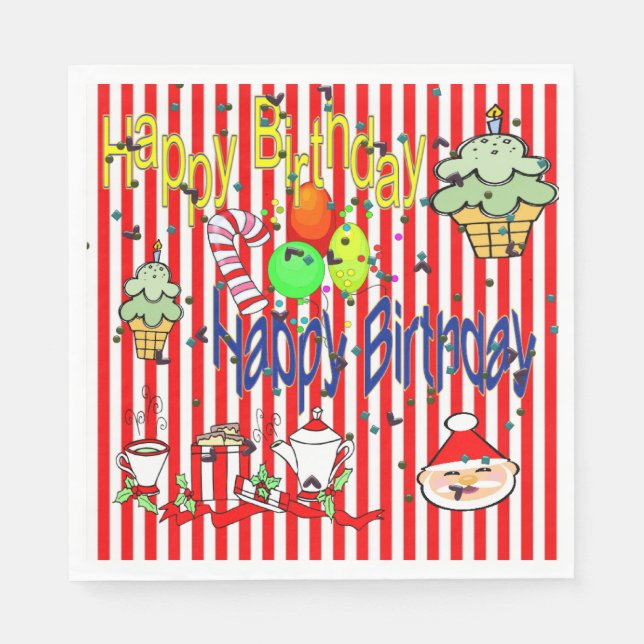 Christmas Paper Napkins, Happy Birthday  Napkins (Front)