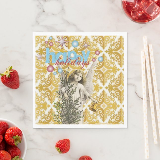 Christmas Paper Napkins, Happy Holidays Angel Napkins (Insitu)
