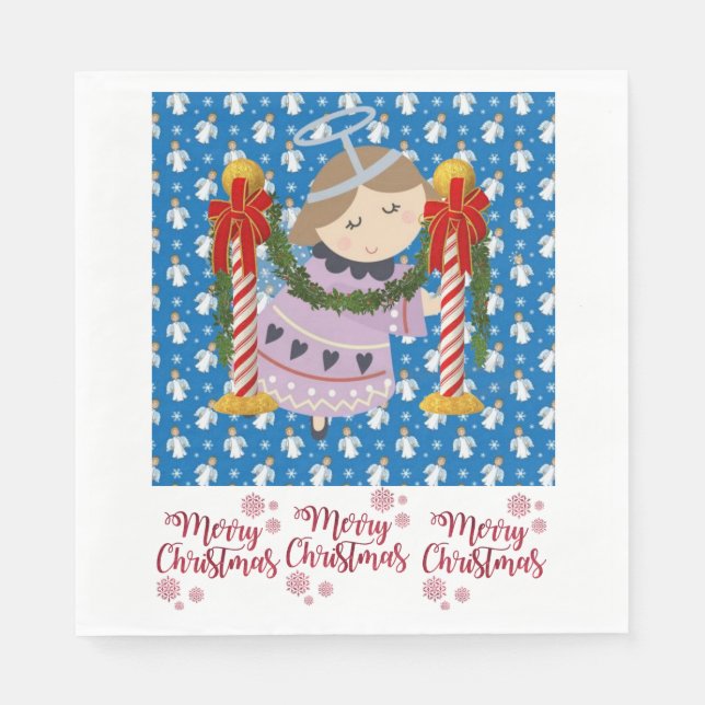 Christmas Paper Napkins, Merry Christmas Angel Napkins (Front)