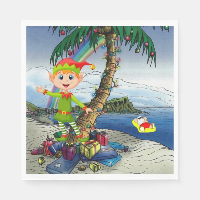 Christmas Paper Napkins, Merry Christmas, Beach Napkins (Front)