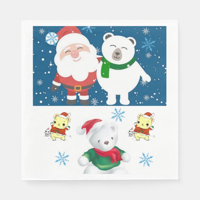 Christmas Paper Napkins, Merry Christmas, Bear Napkins (Front)