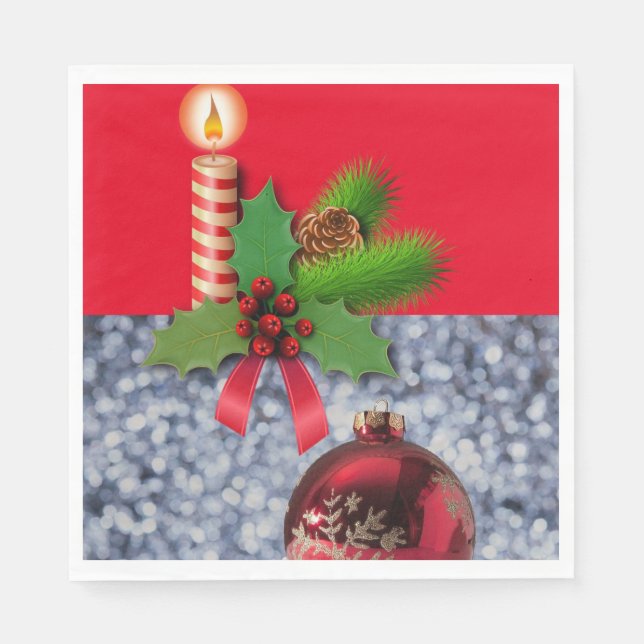 Christmas Paper Napkins, Merry Christmas, Candle Napkins (Front)