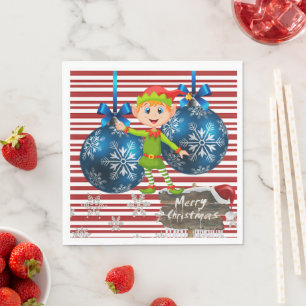 Christmas Paper Napkins, Merry Christmas Elf Napkins