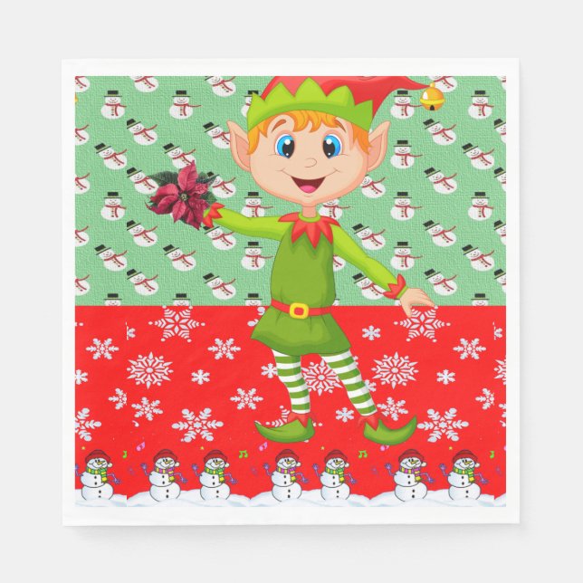 Christmas Paper Napkins, Merry Christmas, Elf Napkins (Front)