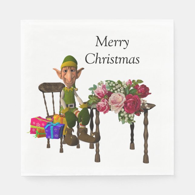 Christmas Paper Napkins, Merry Christmas, Elf Napkins (Front)