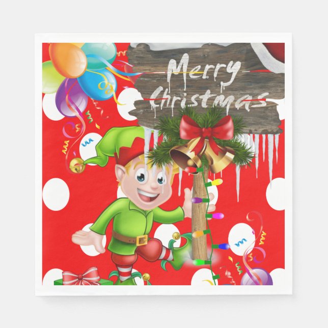 Christmas Paper Napkins, Merry Christmas Elf Napkins (Front)